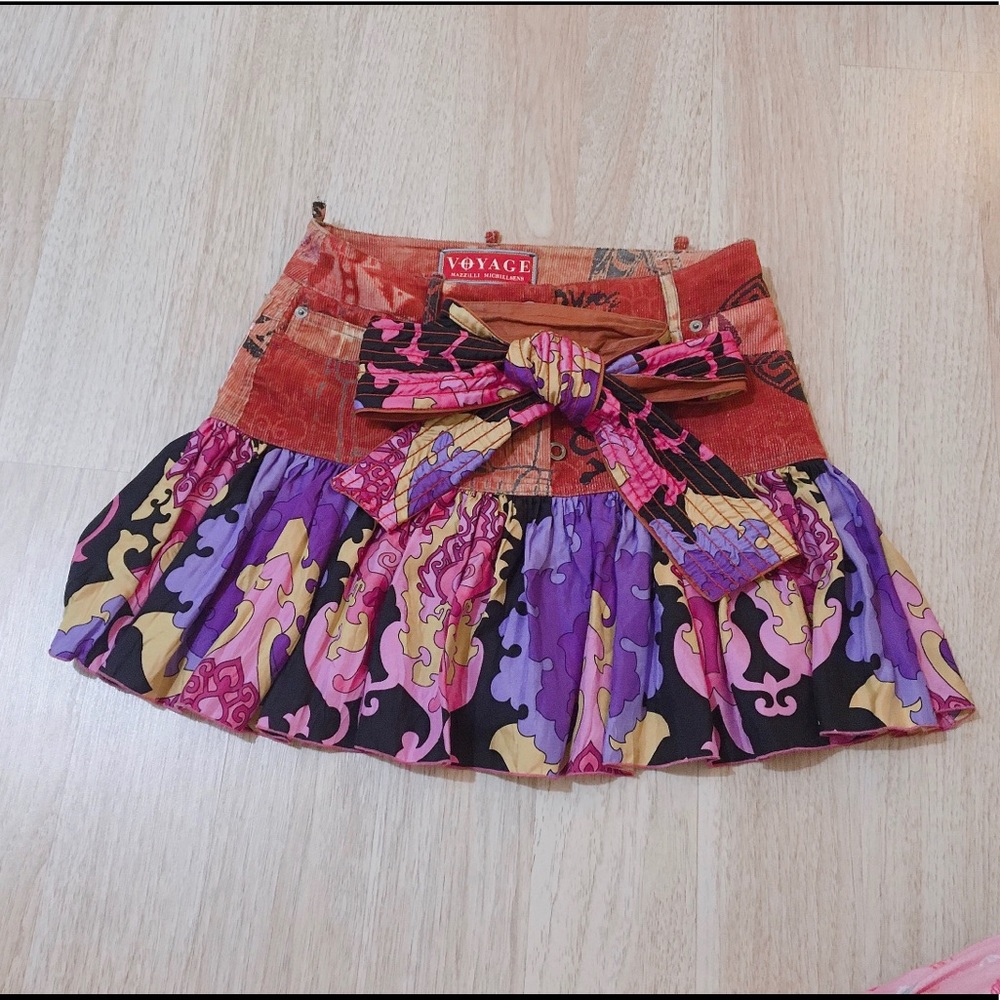VOYAGE luxury vintage leather/silk mini skirt